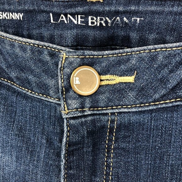 Lane Bryant blue Stretch  Distressed Skinny Jeans Double Released Hem Size 20 - Picture 10 of 16